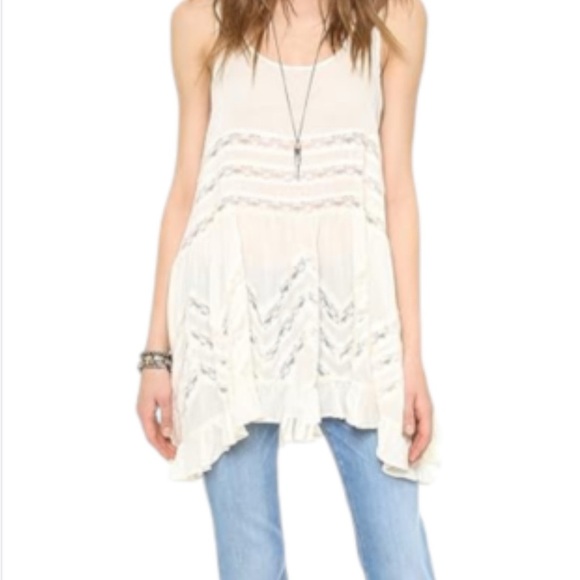 Intimately Free People voile trapeze  Lace Tunic cream dot slip sz small - Picture 4 of 11